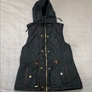 Black Puffer Vest with Hood